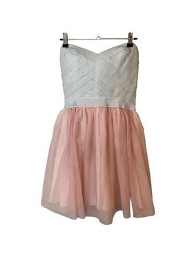 Le Chateau Strapless Mini Tutu Dress Sz XS Baby Pink Silver Sparkle Tulle Short